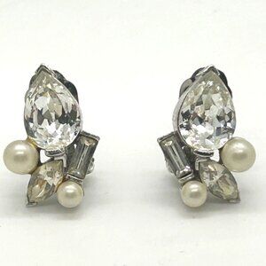 Marvella Vintage 1950s Pearl & Rhinestone Silver-Tone Clip-On Bridal Elegant
